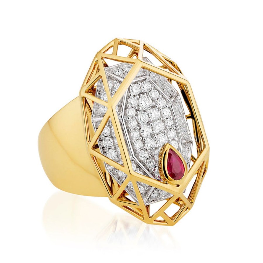 Ring Hueb | 18 Karat Estelar Yellow And White Gold Ring With Vs-Gh Diamonds And Re