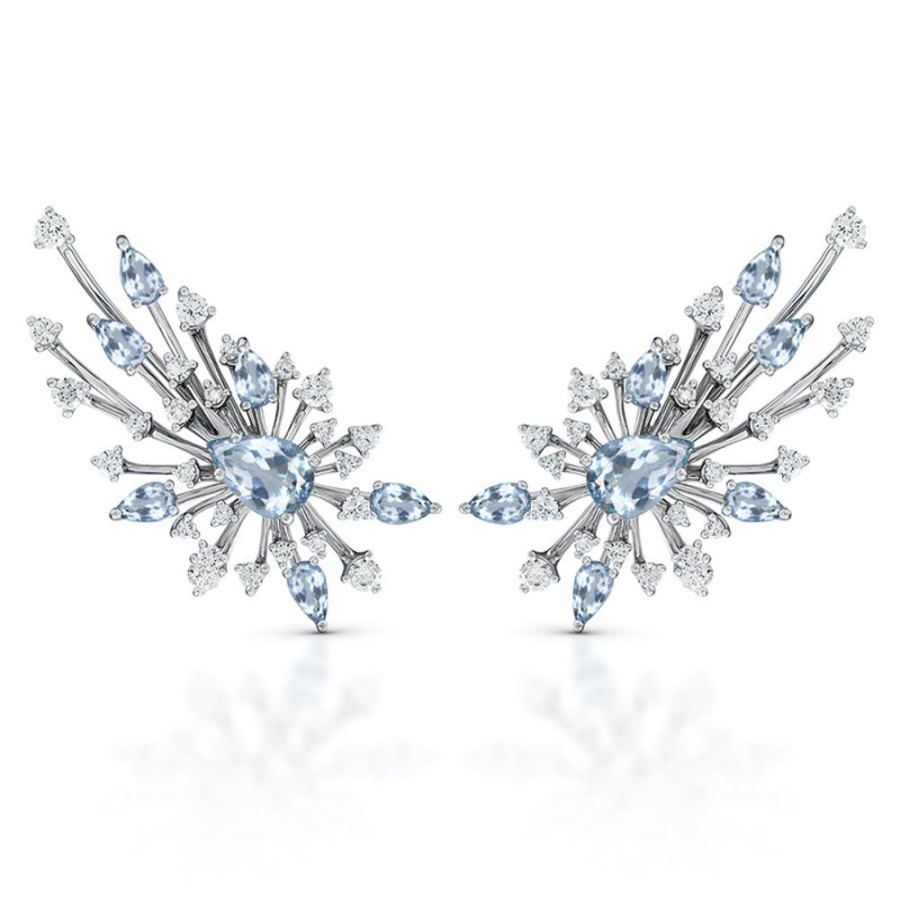 Earring Hueb | 18 Karat Luminus White Gold Earring With Vs-Gh Diamonds And Blue Aquam