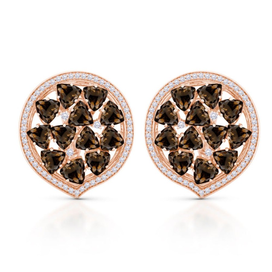 Earring Hueb | 18 Karat Mirage Pink Gold Earring With Vs-Gh Diamonds And Smoky Quartz