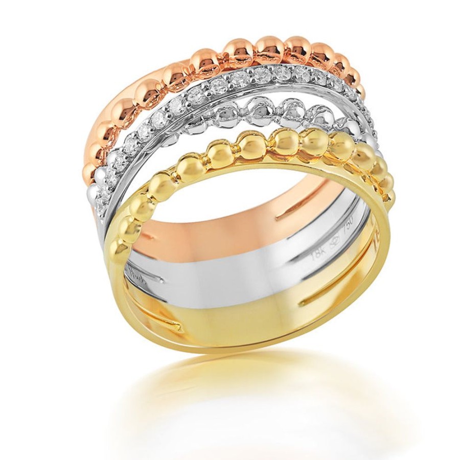 Ring Hueb | 18 Karat Bubbles Tri Color Gold Ring With Vs-Gh Diamonds