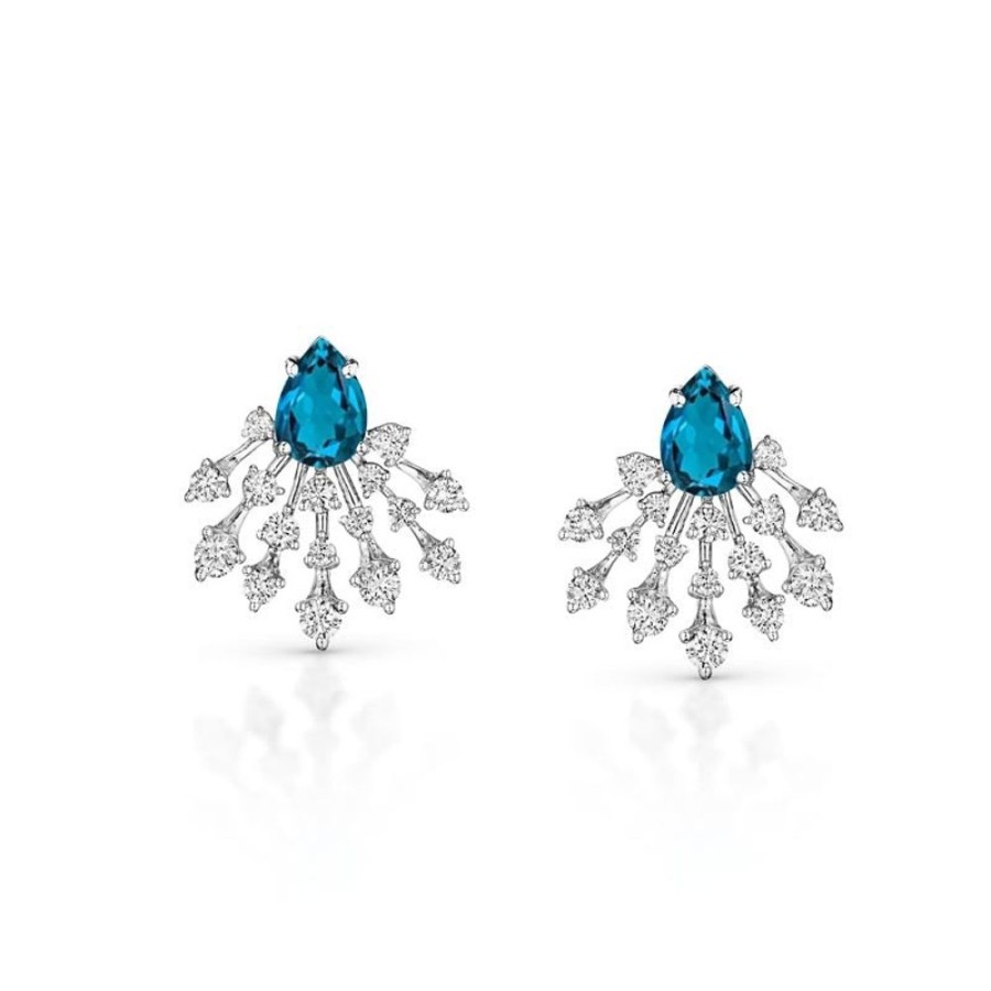 Earring Hueb | 18 Karat Luminus White Gold Earring With Vs-Gh Diamonds And Swiss Blue