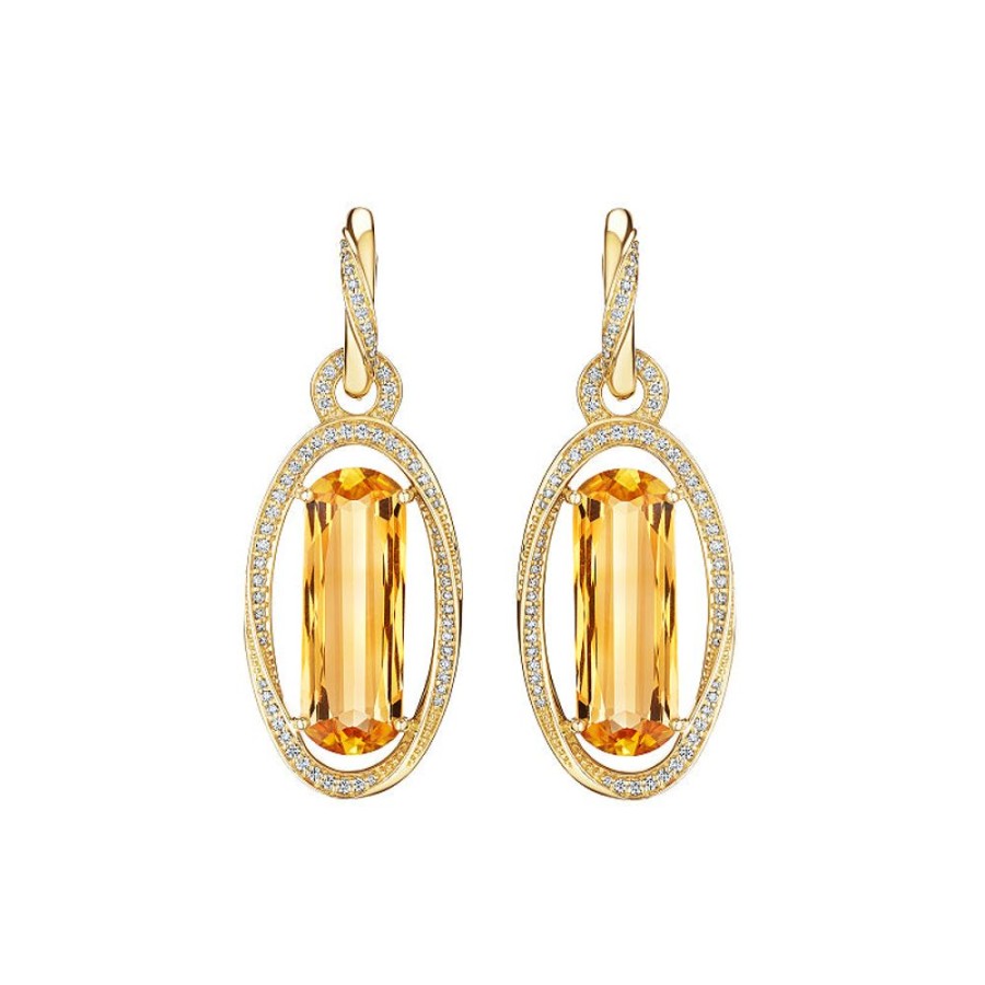 Earring Hueb | 18 Karat Onsa Yellow Gold Earring With Vs-Gh Diamonds And Yellow Citri