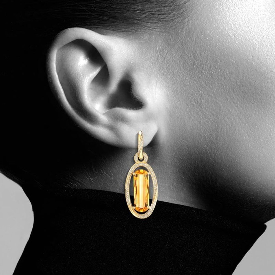 Earring Hueb | 18 Karat Onsa Yellow Gold Earring With Vs-Gh Diamonds And Yellow Citri