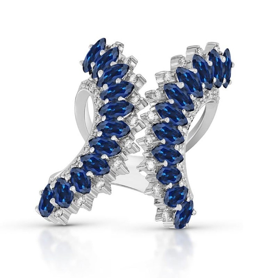 Ring Hueb | 18 Karat Mirage White Gold Ring With Vs-Gh Diamonds And Blue Sapphire