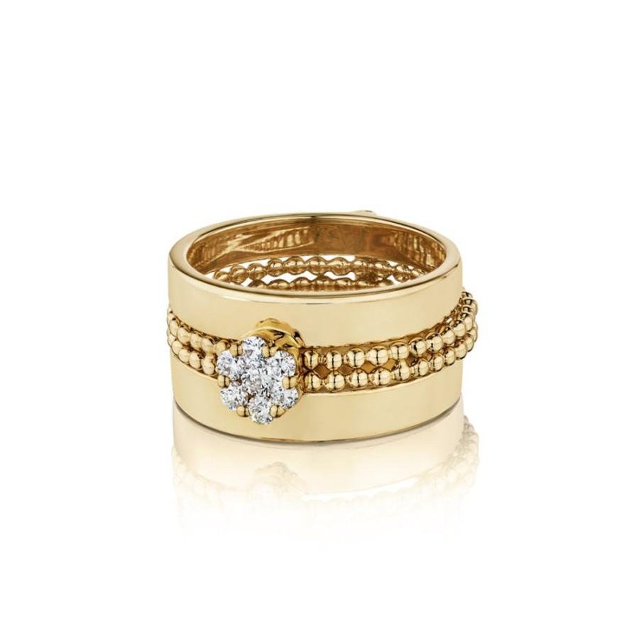 Ring Hueb | 18 Karat Diamond Flower Yellow Gold Ring With Vs-Gh Diamonds