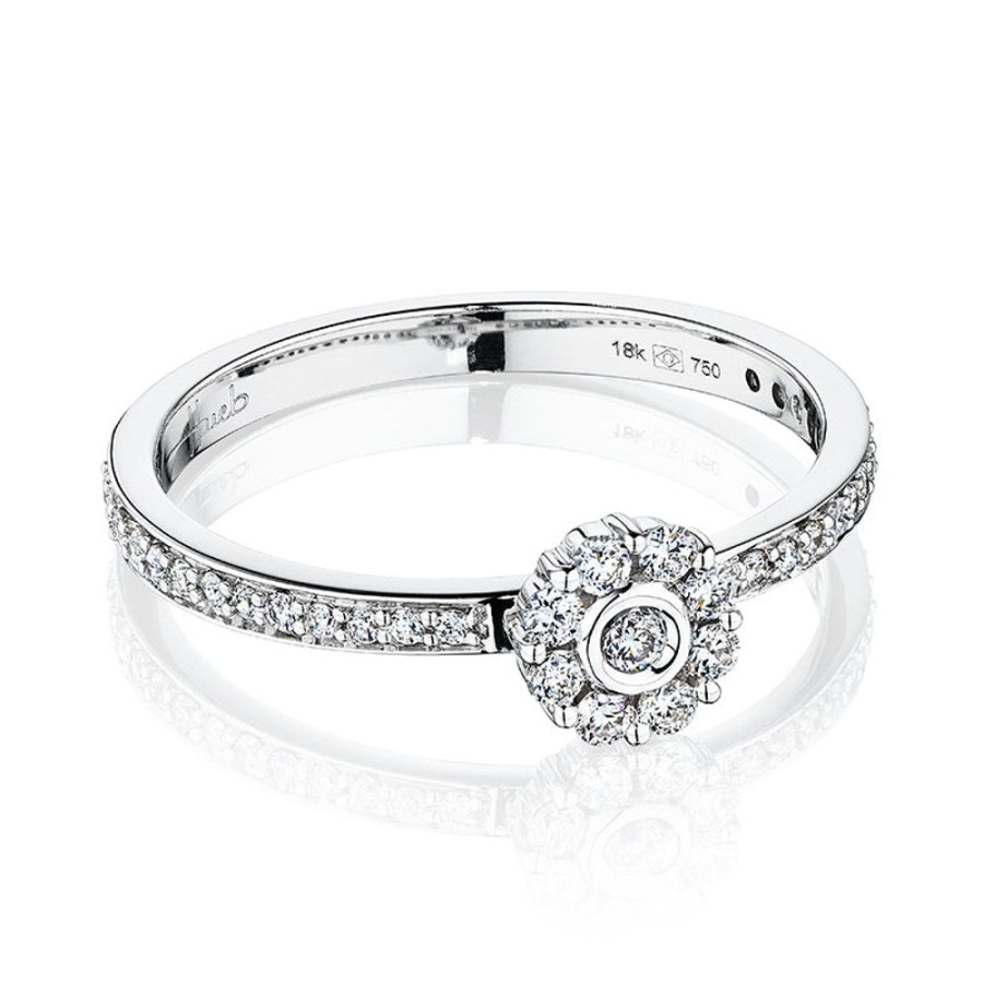 Ring Hueb | 18 Karat Diamond Flower White Gold Ring With Vs-Gh Diamonds