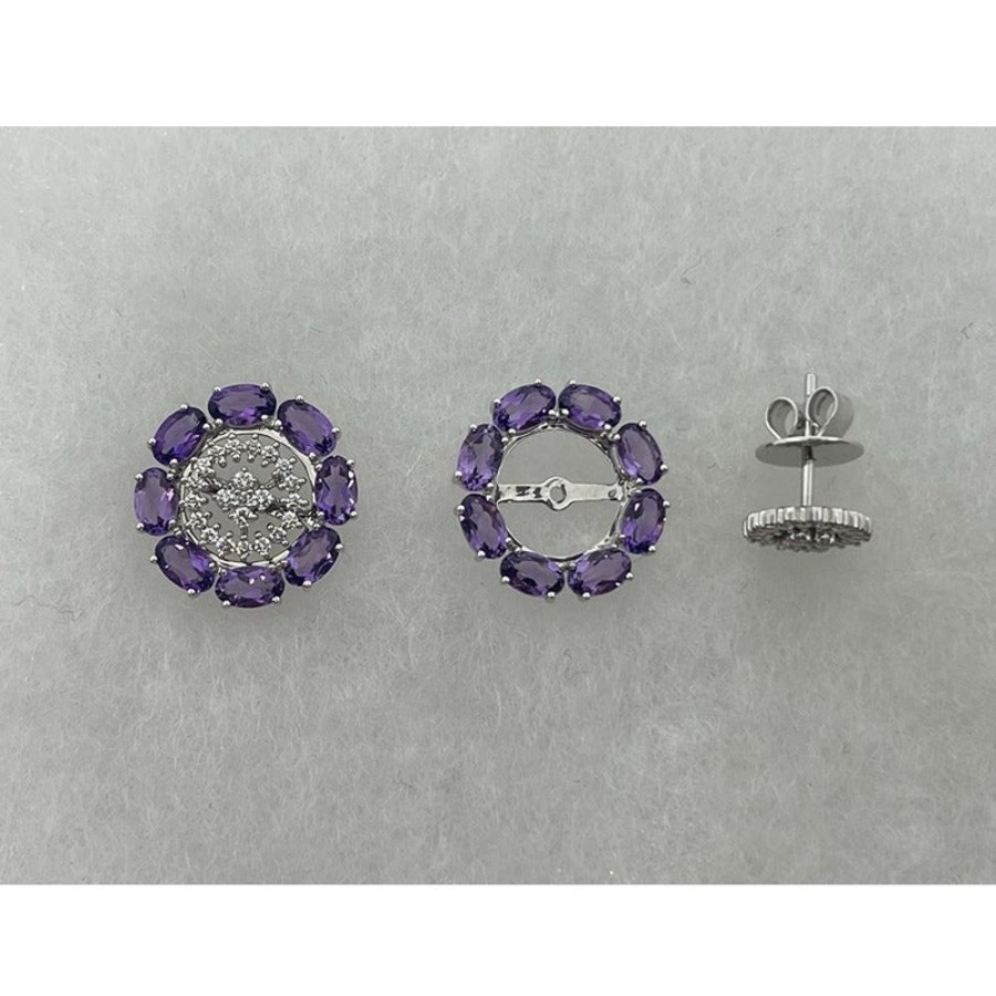 Earring Hueb | 18 Karat Bestow White Gold Earring With Vs-Gh Diamonds And Violet Amet