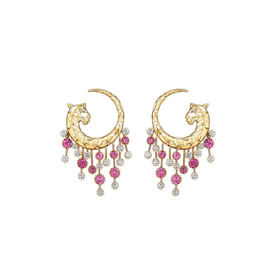 Earring Hueb | 18 Karat Onsa Yellow Gold Earring With Vs-Gh Diamonds And Pink Tourmal