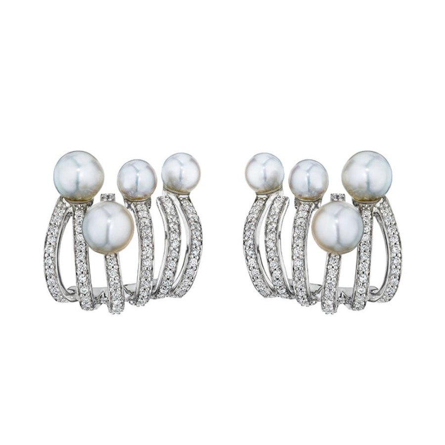 Earring Hueb | 18 Karat Spectrum White Gold Earring With Vs-Gh Diamonds And White Pea