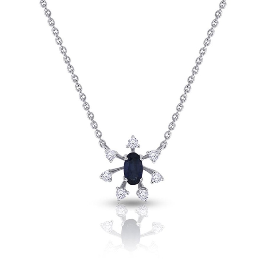 Necklace/Pendant Hueb | 18 Karat Bestow White Gold Necklace With Vs-Gh Diamonds And Blue Sapph