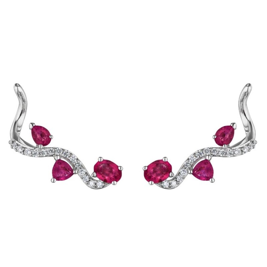 Earring Hueb | 18 Karat Mirage White Gold Earring With Vs-Gh Diamonds And Red Ruby