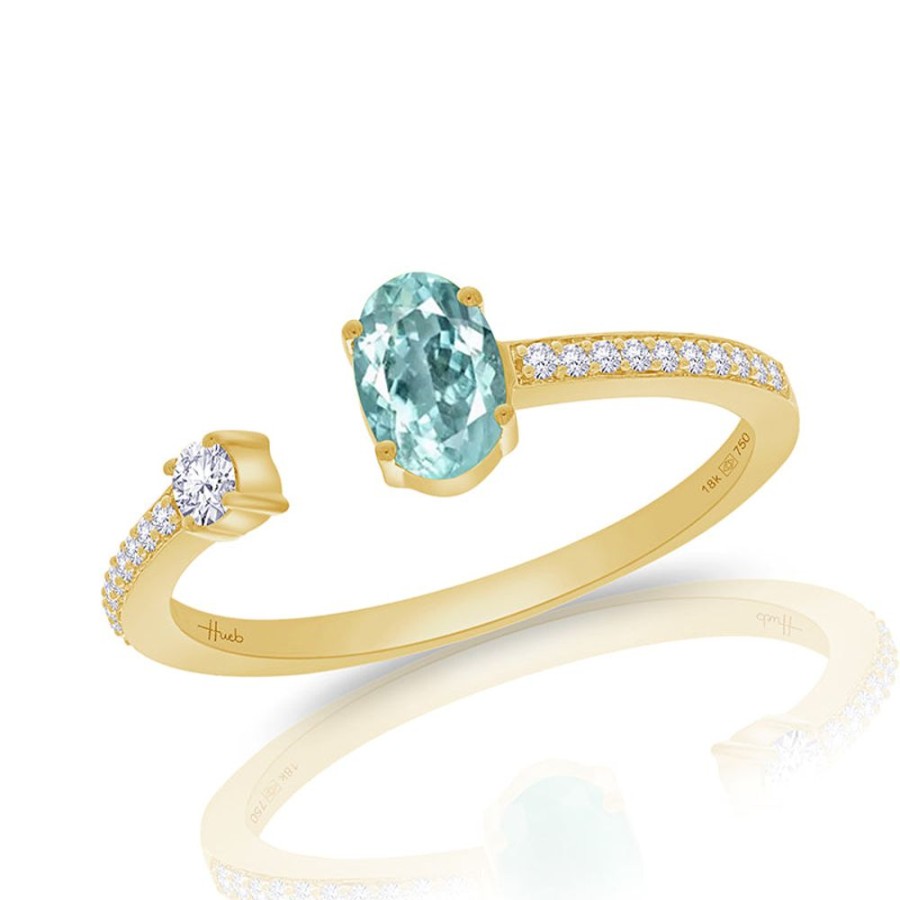 Ring Hueb | 18 Karat Spectrum Yellow Gold Ring With Vs-Gh Diamonds And Blue Aquama