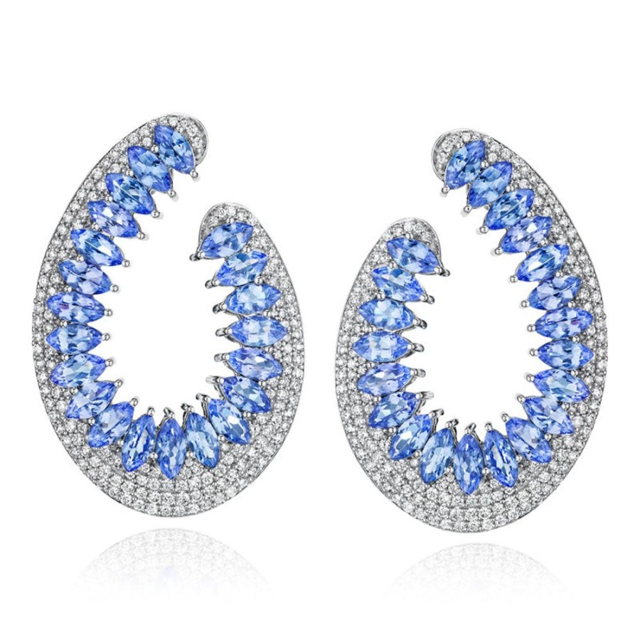 Earring Hueb | 18 Karat Mirage White Gold Earring With Vs-Gh Diamonds And Blue Tanzan