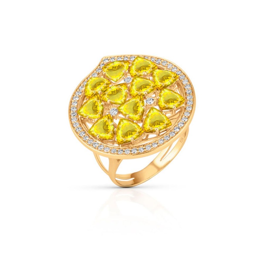 Ring Hueb | 18 Karat Mirage Yellow Gold Ring With Vs-Gh Diamonds And Yellow Citrin