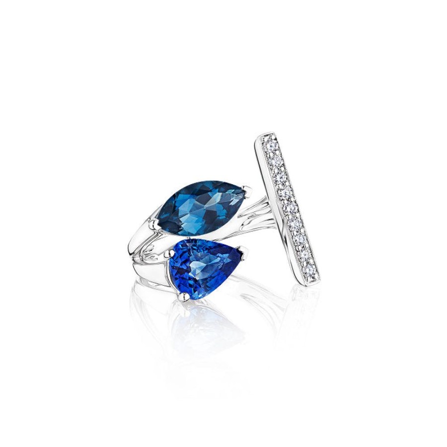 Ring Hueb | 18 Karat Amazonia (Cocar) White Gold Ring With Vs-Gh Diamonds And Blue