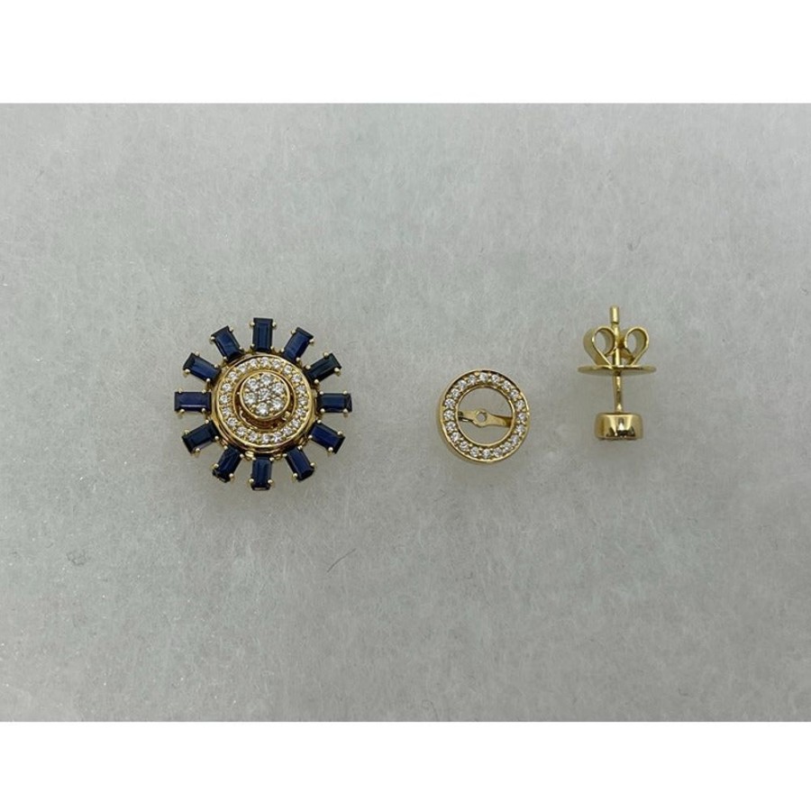 Earring Hueb | 18 Karat Bestow Yellow Gold Earring With Vs-Gh Diamonds And Blue Sapph