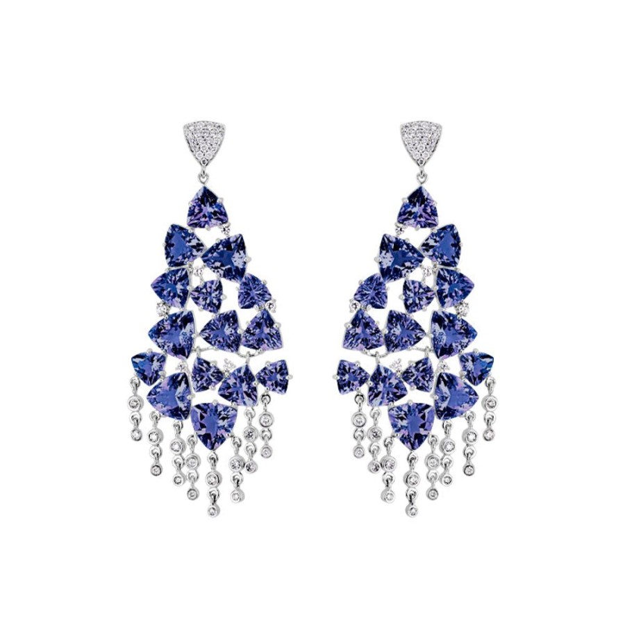 Earring Hueb | 18 Karat Mirage White Gold Earring With Vs-Gh Diamonds And Blue Tanzan