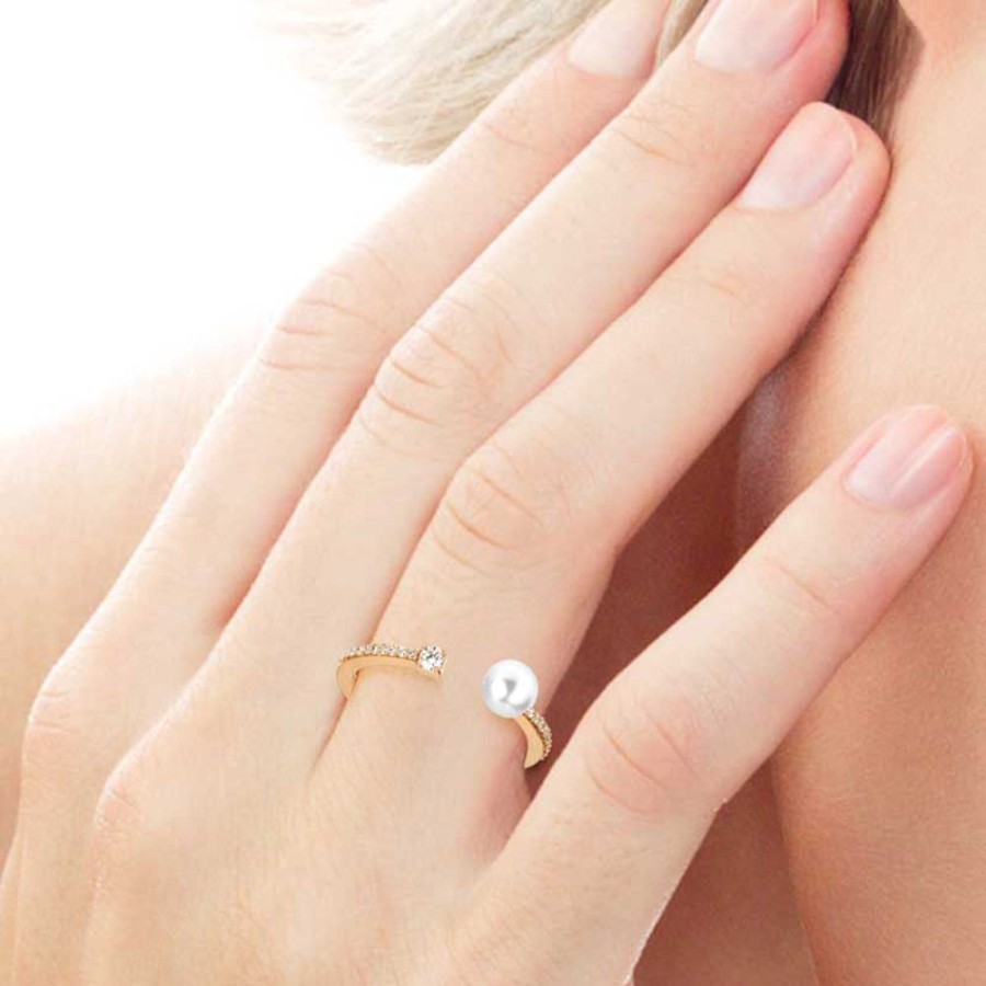 Ring Hueb | 18 Karat Spectrum Pink Gold Ring With Vs-Gh Diamonds And White Pearl