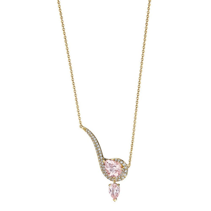 Necklace/Pendant Hueb | 18 Karat Spectrum Yellow Gold Necklace With Vs-Gh Diamonds And Pink Mo