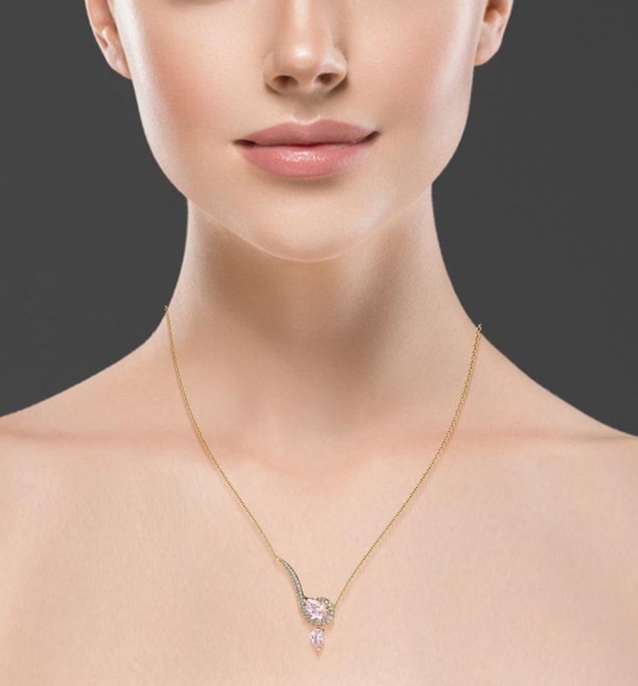 Necklace/Pendant Hueb | 18 Karat Spectrum Yellow Gold Necklace With Vs-Gh Diamonds And Pink Mo