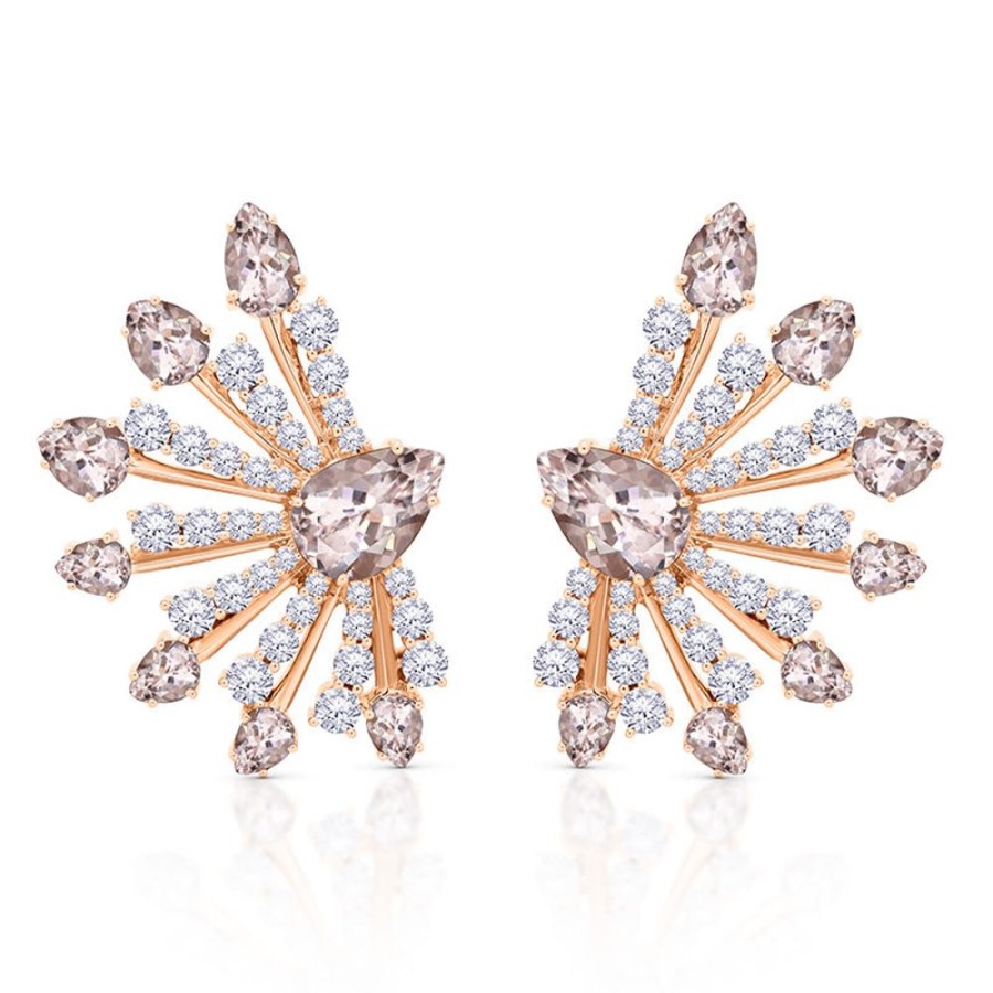 Earring Hueb | 18 Karat Botanica Pink Gold Earring With Vs-Gh Diamonds And Rose Morga