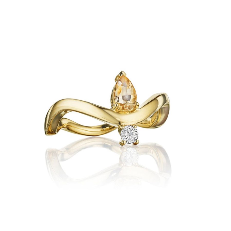 Ring Hueb | 18 Karat Mirage Yellow Gold Ring With Vs-Gh Diamonds And Yellow Sapphi