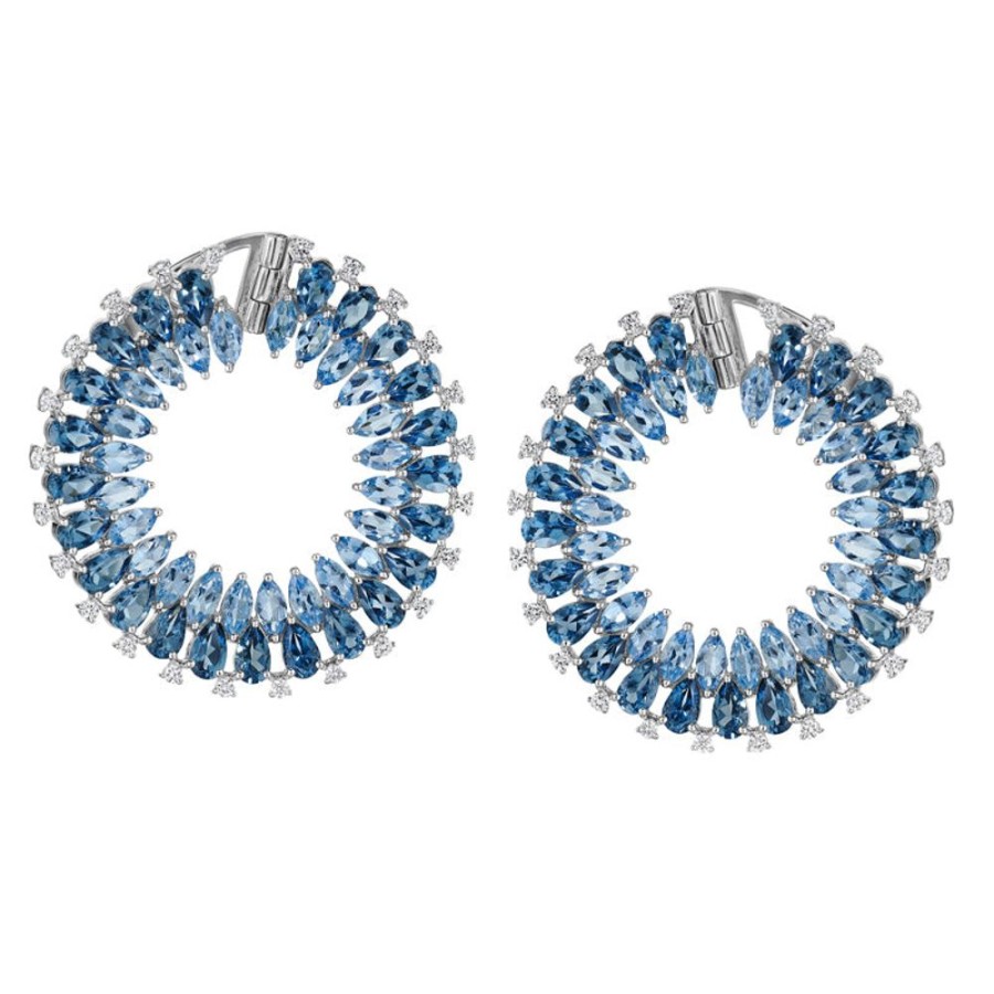 Earring Hueb | 18 Karat Mirage White Gold Earring With Vs-Gh Diamonds And Blue Aquama