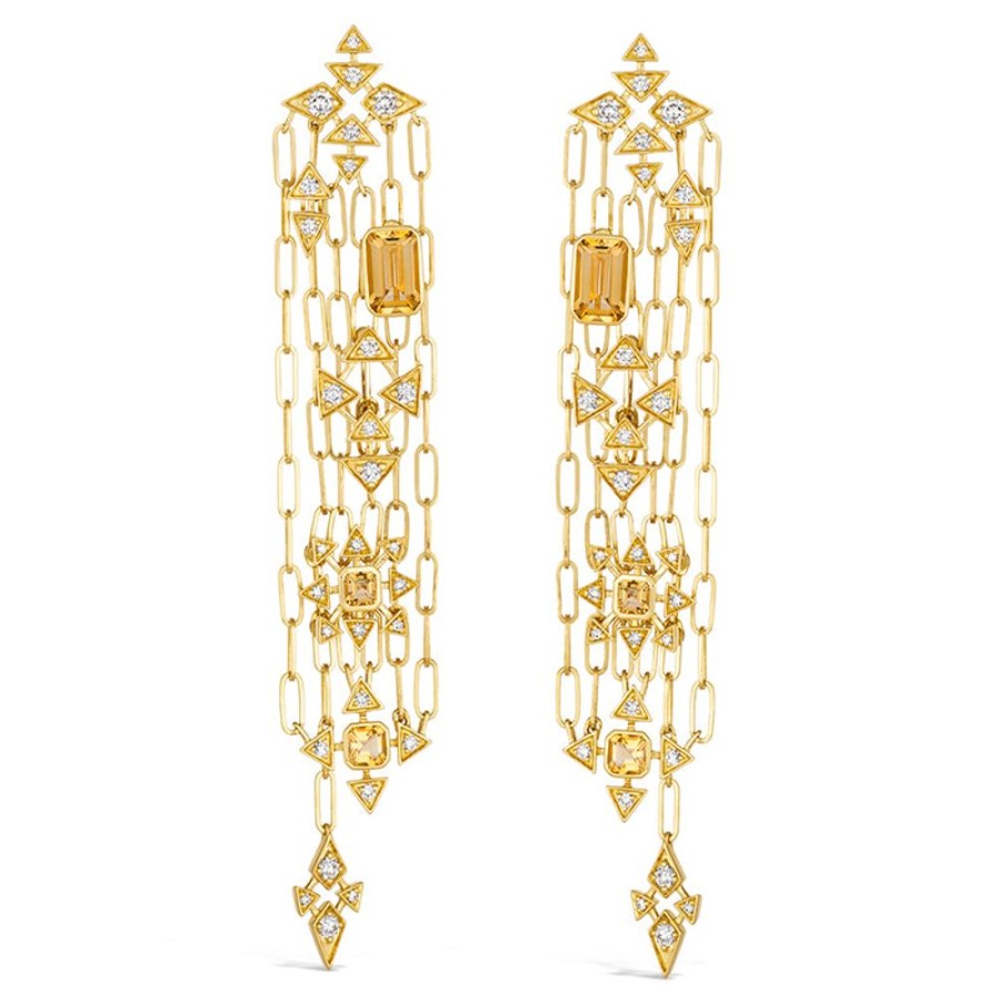 Earring Hueb | 18 Karat Onsa Yellow Gold Earring With Vs-Gh Diamonds And Yellow Citri