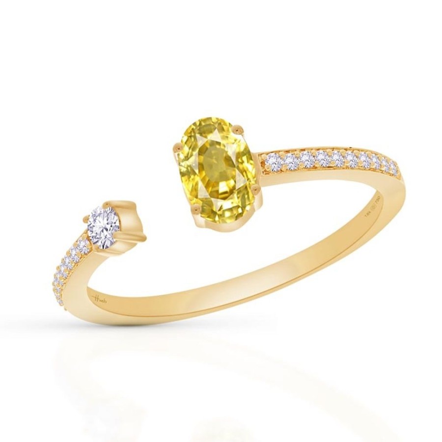 Ring Hueb | 18 Karat Spectrum Yellow Gold Ring With Vs-Gh Diamonds And Yellow Sapp