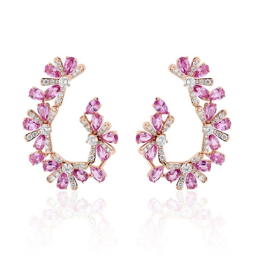 Earring Hueb | 18 Karat Botanica Pink Gold Earring With Vs-Gh Diamonds And Pink Sapph