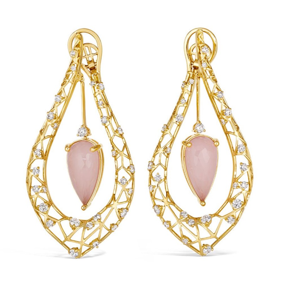 Earring Hueb | 18 Karat Estelar Yellow Gold Earring With Vs-Gh Diamonds And Pink Rose