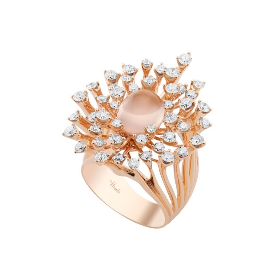 Ring Hueb | 18 Karat Luminus Pink Gold Ring With Vs-Gh Diamonds And Rose Quartz