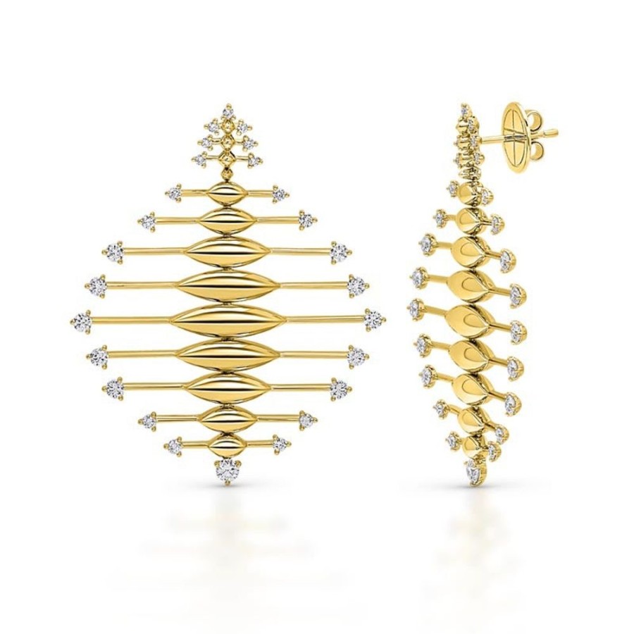 Earring Hueb | 18 Karat Tribal Yellow Gold Earring With Vs-Gh Diamonds