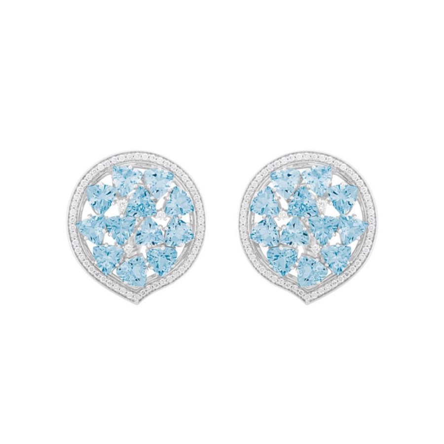 Earring Hueb | 18 Karat Mirage White Gold Earring With Vs-Gh Diamonds And Blue Aquama