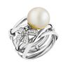 Ring Hueb | 18 Karat Romance White Gold Ring With Vs-Gh Diamonds And White Pearl