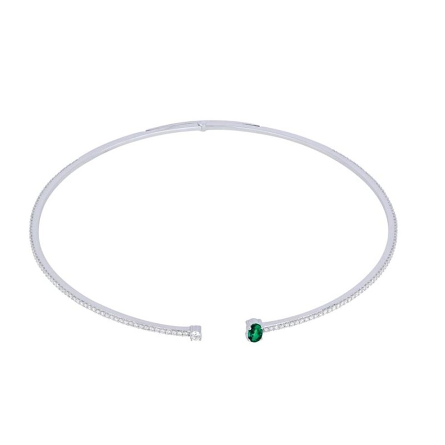 Necklace/Pendant Hueb | 18 Karat Spectrum White Gold Necklace With Vs-Gh Diamonds And Green Em