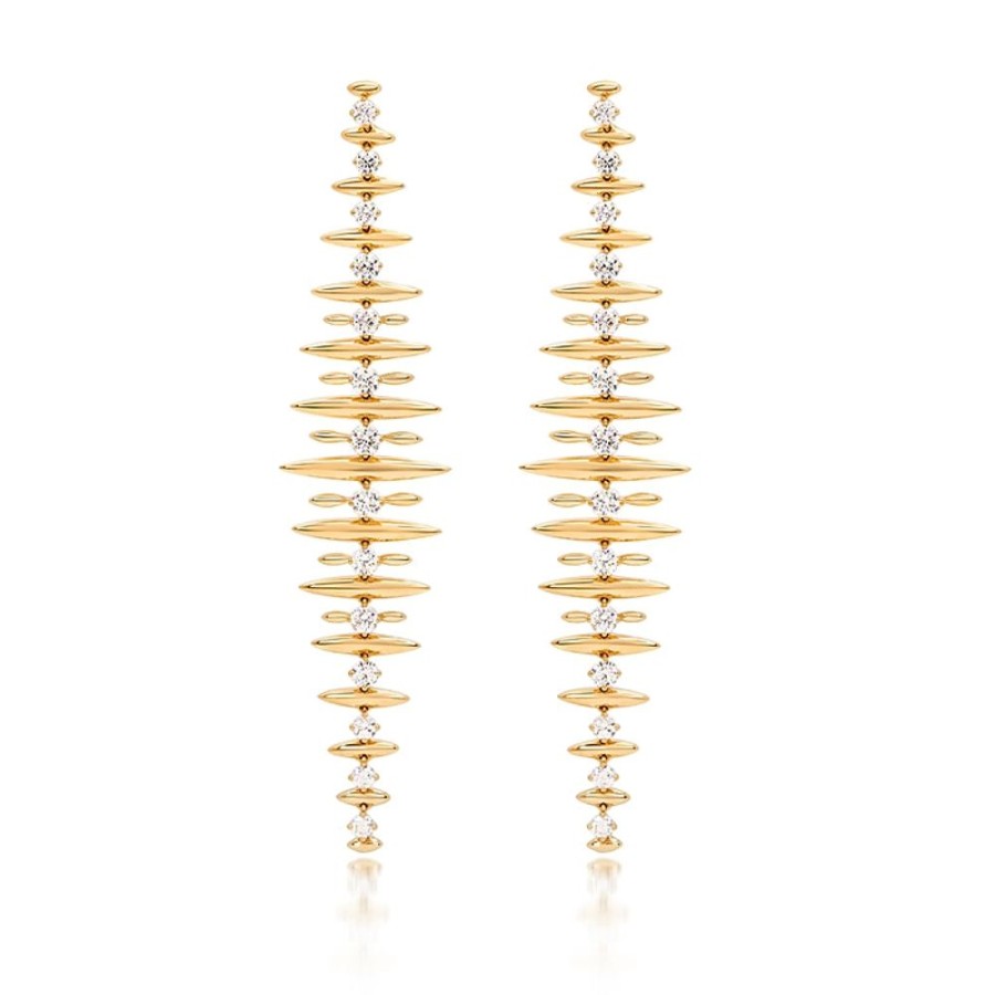 Earring Hueb | 18 Karat Tribal Yellow Gold Earring With Vs-Gh Diamonds