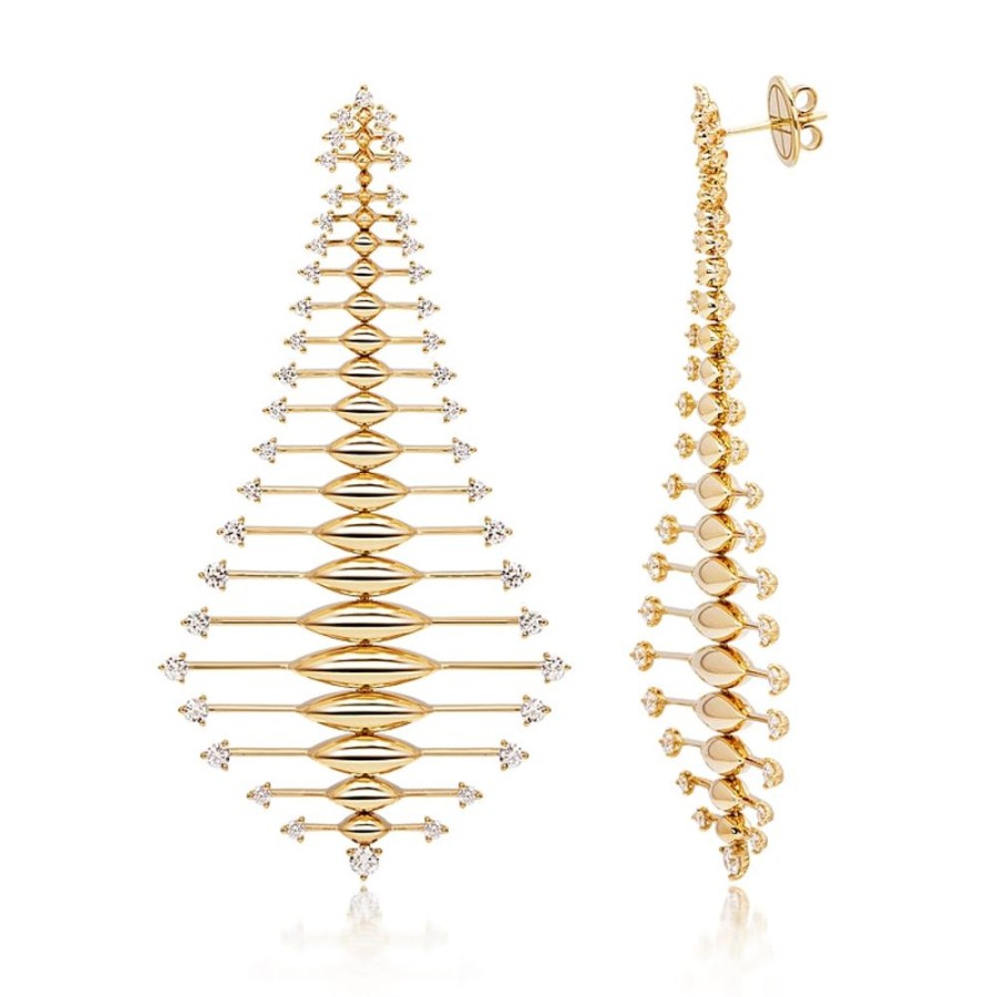 Earring Hueb | 18 Karat Tribal Yellow Gold Earring With Vs-Gh Diamonds