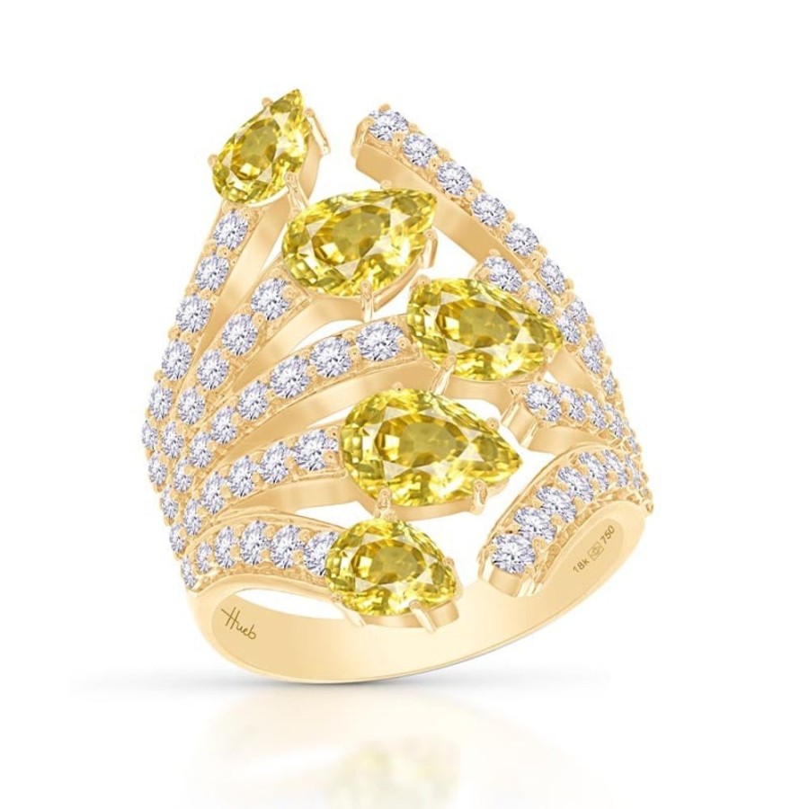 Ring Hueb | 18 Karat Botanica Yellow Gold Ring With Vs-Gh Diamonds And Yellow Sapp