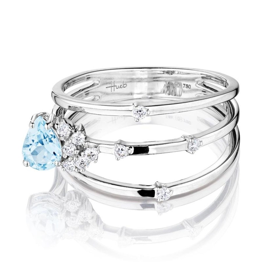 Ring Hueb | 18 Karat Spectrum White Gold Ring With Vs-Gh Diamonds And Blue Aquamar