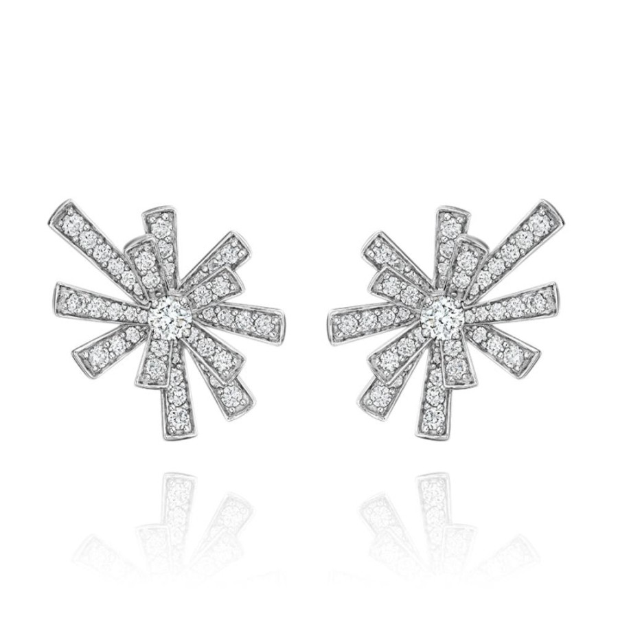 Earring Hueb | 18 Karat Tribal White Gold Earring With Vs-Gh Diamonds