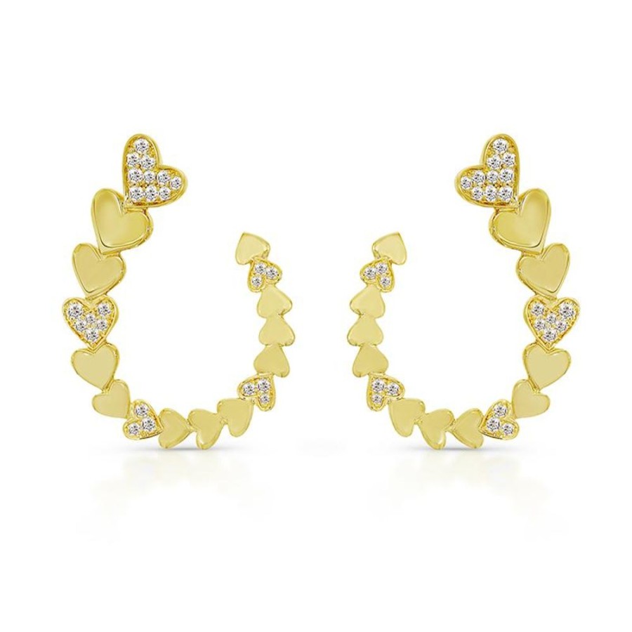 Earring Hueb | 18 Karat Hearts Yellow Gold Earring With Vs-Gh Diamonds