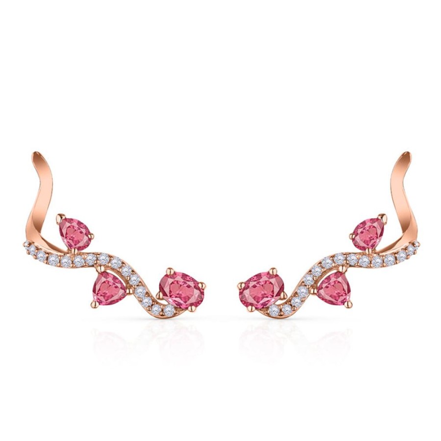 Earring Hueb | 18 Karat Mirage Pink Gold Earring With Vs-Gh Diamonds And Pink Sapphir