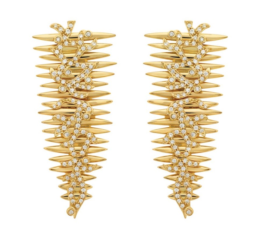 Earring Hueb | 18 Karat Tribal Yellow Gold Earring With Vs-Gh Diamonds