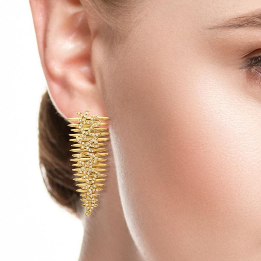 Earring Hueb | 18 Karat Tribal Yellow Gold Earring With Vs-Gh Diamonds