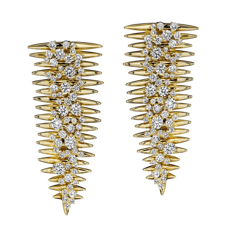 Earring Hueb | 18 Karat Tribal Yellow Gold Earring With Vs-Gh Diamonds