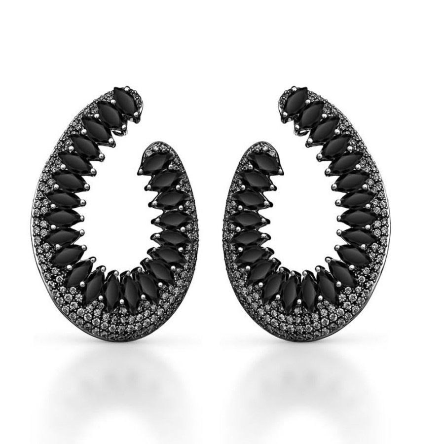 Earring Hueb | 18 Karat Mirage White Gold Earring With Black Diamonds