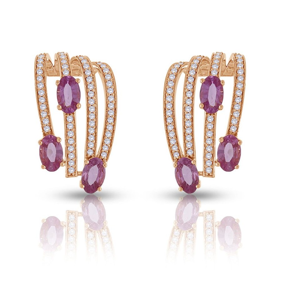 Earring Hueb | 18 Karat Spectrum Pink Gold Earring With Vs-Gh Diamonds And Pink Sapph