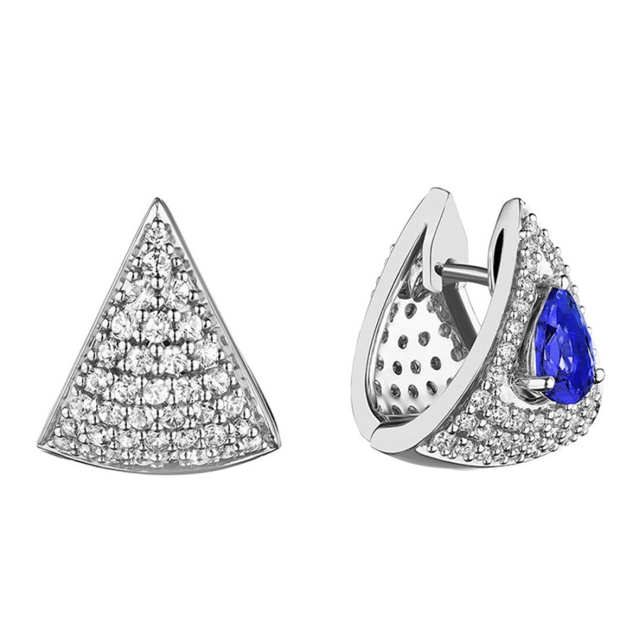 Earring Hueb | 18 Karat Mirage White Gold Earring With Vs-Gh Diamonds And Blue Tanzan