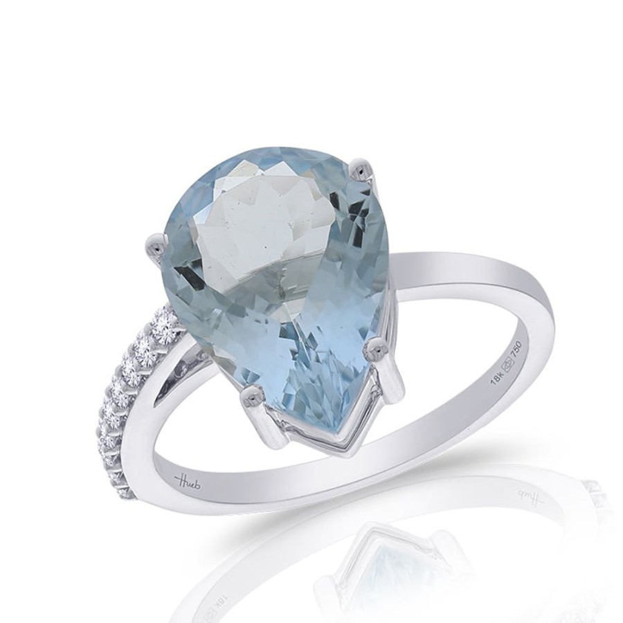 Ring Hueb | 18 Karat Spectrum White Gold Ring With Vs-Gh Diamonds And Aqua Aquamar